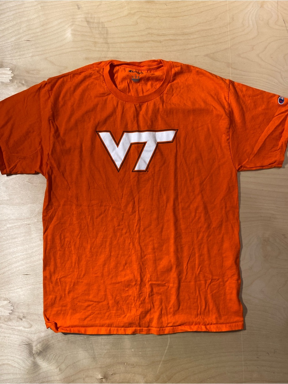 Champion Virginia Tech Orange VT Logo Crewneck T-Shirt Large (Z)